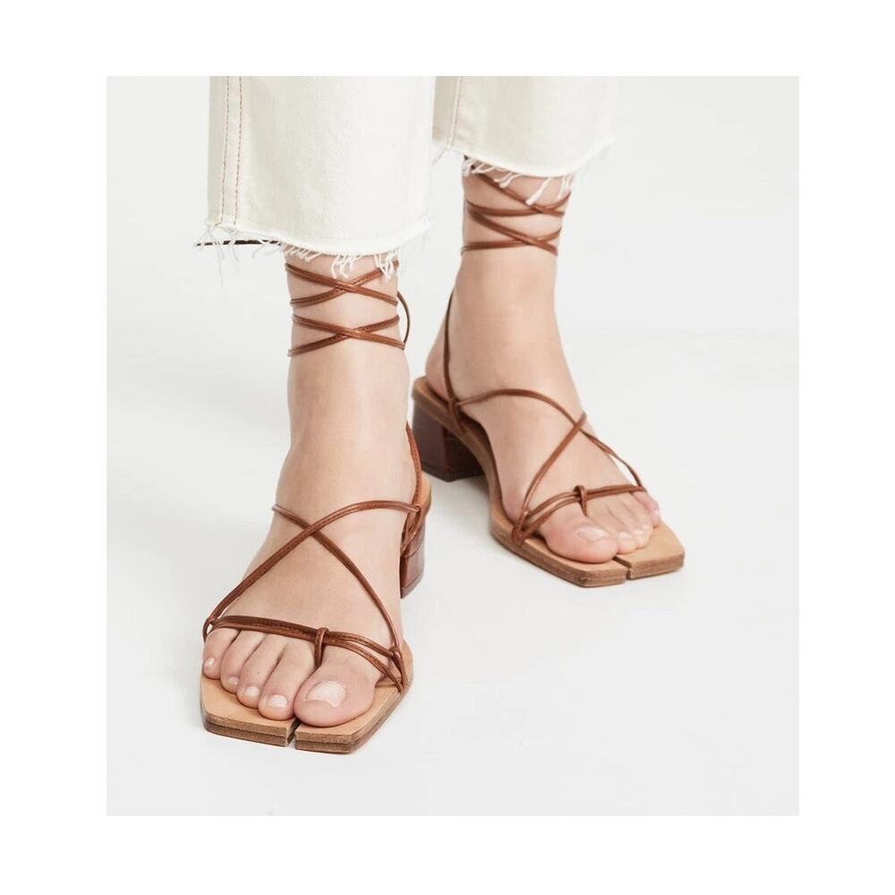 Miista Cimarron Clay Croc Heeled Lace Up Sandals Size 41/10.5 Brown Leather NWOB